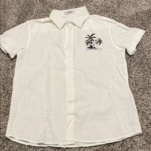 Casual White Palm Tree Button Down Shirt